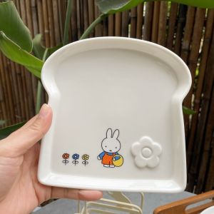 Ceramic Toast Shape Plate Cute Miffy Series under the Tree Box Soft Healing Japanese Style Dessert Sushi Plate Irregular Shape