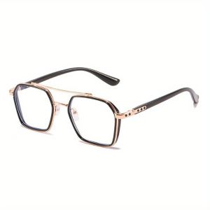 2PCS Retro Polygonal Double Bridge Glasses Fashionable Mens and Womens Transparent Lens Glasses Classic and Charming Design