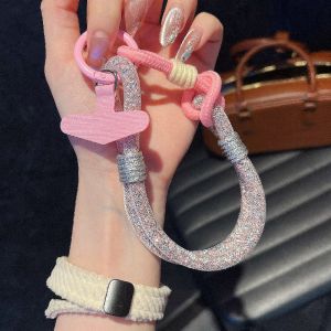 Luxury Glitter Rhinestone Mesh Chain Braided Short Phone Strap - Wrist Handheld Pendant Keychain Decorative Hanging Ornament