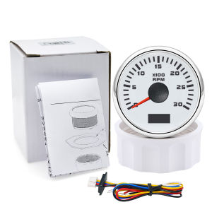 เครื่องวัดความเร็วรอบ2 "52มม. เครื่องวัดความเร็วรอบไฟแบคไลท์สีแดง12V 24V พร้อมมาตรวัดชั่วโมงสำหรับเครื่องวัดความเร็วรอบรถเรือทางทะเล30/40/60/70/80