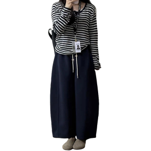 Quần Ống Rộng Cotton Màu Xám Cho Bà Bầu Quần Dài Thường Ngày Thoải Mái Mùa Thu Đông Quần Thể Thao Cạp Cao