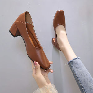 Square-toe High Heels Shoes 2023 New Thick Heel Pumps Korean Style High Heels Pumps