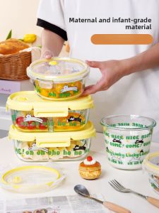 Food Grade High Borosilicate Glass Microwave Safe Lunch Box Divided Compartments Bento Box Eco Friendly Preservation Container