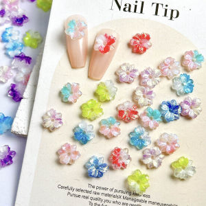 จี้ตกแต่งเล็บลายดอกไม้ไล่สีแบบเจาะรู ประดับเล็บเรซิ่นรูปดอกไม้ระยิบระยับสวยงาม สำหรับตกแต่งเล็บ DIY