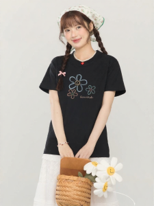Gbiaior | Floral Print Fun Short Sleeve T-Shirt Womens Regular Fit