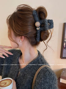 Korean Style round Bead Shiny Diamond Plush Hair Clip Womens Large Size Hair Clip 2025 New High-End Feeling Ponytail Holder Shark Clip