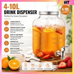 4L 5L 8L 10L Juice Drink Glass Jar Dispenser with Faucet