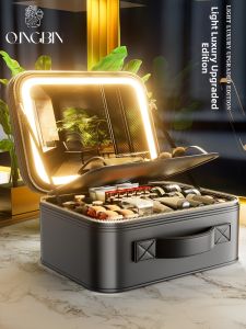 QINGBINJIAJU | Portable LED Lighted Makeup Bag With Mirror