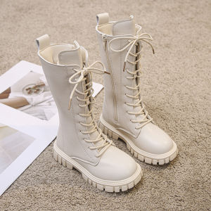 Princess Style High Top Martin Boots Childrens Autumn Winter Fashion Fleece Lined Leather Boots Girls UK Style Booties