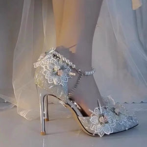 Nghi Thức Thông Qua Công Chúa Giày Cao Gót Phong Cách Cổ Tích Bạc Ngọc Trai Hoa Đơn Giày Đơn Giày Cưới Nữ Giày Cưới Cô Dâu Giày Phù Dâu
