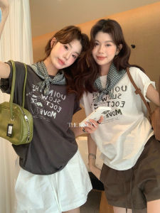 DUOFEIYAN | Áo Thun In Chữ Vintage Scarf Mùa Hè Thoáng Mát Phong Cách Bụi Cổ Tròn