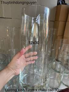 (D12cm x H30cm) Lọ hoa bình bông thuỷ tinh trụ tròn 12x30cm (đường kính 12cm x cao 30cm)