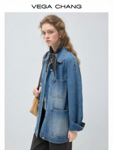 VEGA CHANG | Áo Khoác Jeans Nữ Vintage Đã Giặt Sẵn