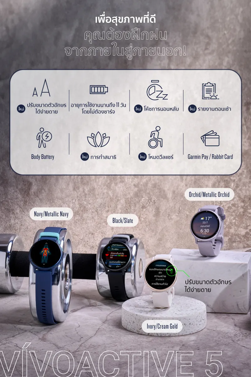 GARMIN Vivoactive 5 นาฬิกา Smart Watch อัจฉริยะเพื่อสุขภาพและไลฟ์สไตล์