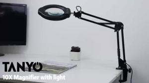 10X Magnifying Glass with Light and Clamp 5 Color Modes Stepless Dimmable LED Lighted Magnifier Hands Free Magnifying Desk Lamp