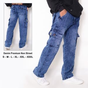 Celana Denim Cargo Reguler Premium - Denim Pants Cargo Reguler Casual Oversize
