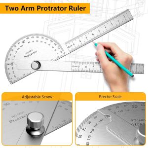 10/15cmStainless Steel Protractor Woodworking Angle Ruler 0-180° Angle Measuring Tool for Woodworking/Industry 1pc