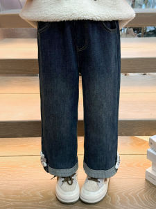 Korean Style Girls Casual Wide Leg Jeans Baby Spring Autumn Childrens Clothing Elastic Waistband Long Pants No Brand