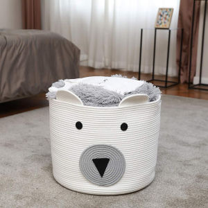 Cute Cat Style Cotton Thread Woven Storage Basket Toy Organizer for Babies Clothes Underwear Socks Storage Bin Household