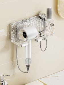 Bathroom Multi-Functional Wall-Mounted Hair Dryer Holder No-Drilling Plastic Storage Rack for Household Use in Bathroom