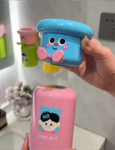 2 in1 Cartoon Magnetic Toothbrush Holder with Mouthwash Cup Wall-Mounted Bathroom Storage Rack Waterproof