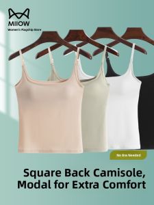 MiiOW | Cat Person 2025 New Summer Womens Modal Tank Top With Chest Pad Square Collar Thin Strap Base Layer Vest For Outerwear