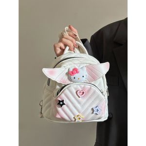 Moocheung KT Wings Embroidered Casual Ladies Backpack Fashion Diamond Stitching Soft Shoulder Bag Korean Style Small Size PU Leather