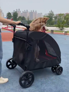 Big Dog Cart With Detachable Cushion Adjustable Handle Foldable 4Wheel Pet Cart For Big Dog And Medium Dog Station Wagon