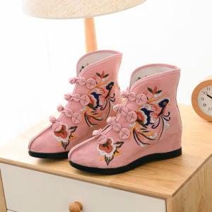 Embroidered Boot Womens Dance Shoes Autumn Style High Heel Ethnic Flavored Cotton Upgraded Version of Traditional Hanfu Boots