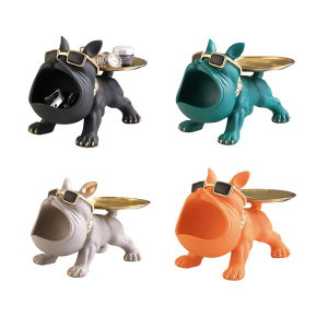 【New Arrival】 Bulldog Art Figurines Entrance Crafts Resin Key Holder Figurine Candy Sundries Household Supplies for Study Coffee Shop
