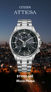 Citizen BY1001-66E Atessa Moon Phase Wristwatch Solar Radio Waterproof Mens Silver