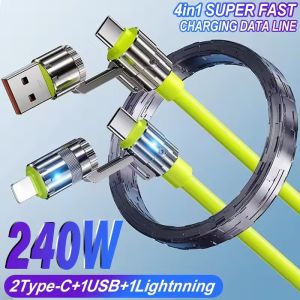 4 In 1 240W PD USB C สายชนิด C สายชาร์จได้ไวสำหรับ iPhone 16 15 14 Pro Max MacBook iPad Lightnning USB ชนิด C สายชาร์จ