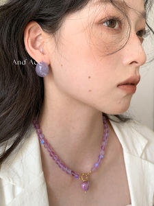 ต่างหูทรงครึ่งวงกลมสีม่วงโปร่งใสสไตล์ญี่ปุ่นและเกาหลีสำหรับผู้หญิง เครื่องประดับแฟชั่นแบบไม่สมมาตร