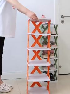 Foldable Shoe Rack Multi-layer Plastic Dormitory Cabinet Stackable Shoe Rack Multifunctional Storage Shoe Rack White and Black