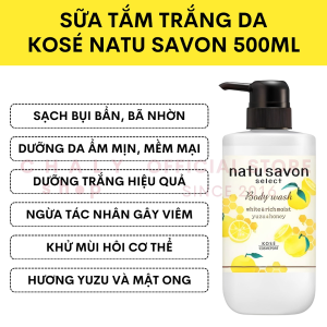 Sữa tắm thảo dược tạo bọt dưỡng trắng Softymo Kosé Natu Savon Yuzu & Mật ong 500ml Nhật Bản