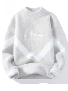 ROMON | Lormen Mens Thickened Woolen Sweater Round Neck Knitted Base Layer Winter Fashion Brand Cable Knit Comfortable Loose Fit Long Sleeve