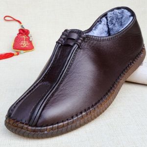 Old Beijing Mens Cloth Shoes Winter Thickened Warm Rabbit Fur Cotton Soft Anti-slip Shoes Comfortable Casual Footwear