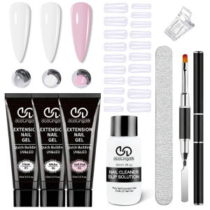 8pcs/set - Poly Gel Extension Tool Set Including Cleaner Fluid 20pcs Nail Mold Clip and Multi-Functional Nail Brush