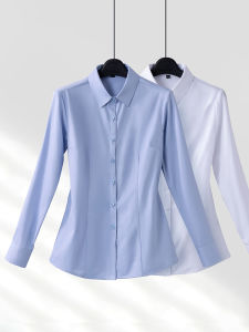 Áo Sơ Mi Trắng Dài Tay Thường Ngày Cho Nữ Mùa Xuân Thu Làm Việc Phong Cách Chính Thức Pha Trộn Nguyên Chất Vải Tre Không Cần Ủi