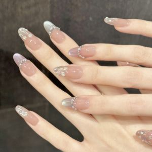 10 Bộ Móng Tay Giả Hình Oval Trung Bình Màu Hồng Nude Ombre Với Thiết Kế Mắt Mèo Làm Thủ Công Dành Cho Mùa Xuân Hè Công Sở Chất Liệu Resin