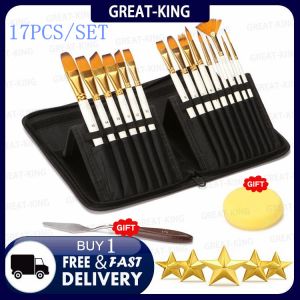 Great-King 17Pcs/SET Professional Art Paint Brushes Set for Watercolor Acrylic Oil Painting