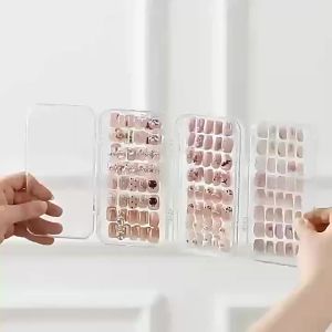 Three-fold Portable Nail Storage Box Transparent Acrylic Foldable Storage Box Press-On Nail Organizer For Nails Display