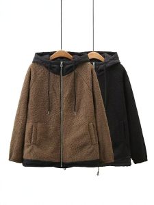 Áo Khoác Cotton Lông Cừu Có Mũ Trùm Đầu Màu Tương Phản Cỡ Lớn Mùa Đông Cho Nữ Áo Khoác Ngoài Phong Cách Hàn Quốc Rộng Rãi