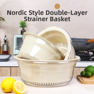 Plastic Large Transparent Vegetable Washing Basket Double Layer