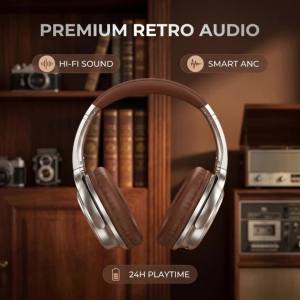 Foldable Wireless Over Ear Headphones Bluetooth Hi-Res Audio Stereo Metal Headset with Noise Reduction Mic 15H Playtime Protein Leather Memory Foam Earpads Type-C Fast Charge Travel Gaming PC Phone Universal Fits All