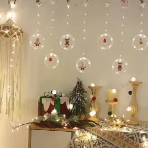 Christmas lightsSG stock Fast ShippingChristmas Decoration 2024 Santa Snowman Curtain USB Led Light String Christmas Decorations Xmas Decors Gifts Noel New Year Decor