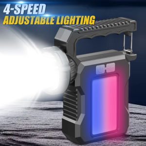 ไฟฉายไฟฟ้ามือถือชาร์จไฟได้ Type-C ไฟฉายพลังแสงอาทิตย์สว่างเป็นพิเศษโคมไฟฉุกเฉินตั้งแคมป์กลางแจ้ง4โหมด