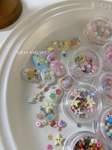 Yifannail สไตล์เกาหลี อุปกรณ์ตกแต่งเล็บลูกปัดสีสันสดใสปุ่ม เปลือกหอย แหวนเด็กสนุกตกแต่งเล็บเครื่องมือความงาม