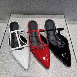 Chelts&Kalth Summer New Womens Shoes French Pointed Toe Low Heel Mule Half Slippers Fashionable T-Strap Glue-Welding Process