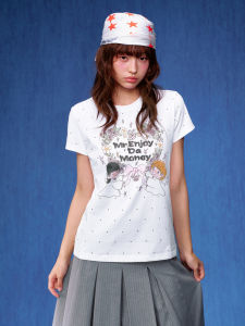 MEDM | White Leisure T-shirts with Full Dot Print and Flower Fairy